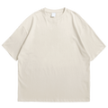 A plain short-sleeve crewneck t-shirt in a light cream or off-white color, laid flat against a solid white background.