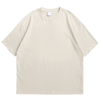 A plain short-sleeve crewneck t-shirt in a light cream or off-white color, laid flat against a solid white background.