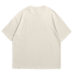 An off-white short-sleeve crewneck t-shirt shown from the back, laid flat against a solid white background.