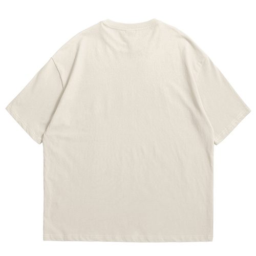 An off-white short-sleeve crewneck t-shirt shown from the back, laid flat against a solid white background.